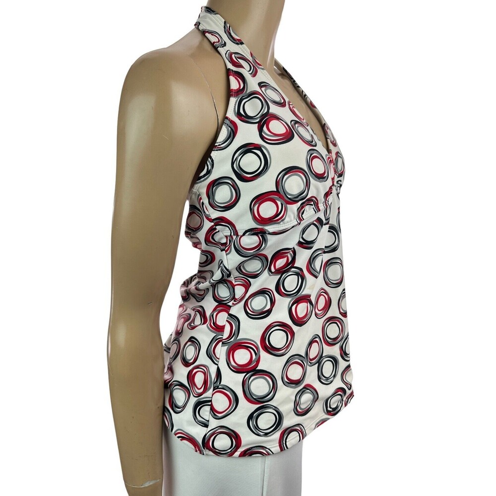 Cole of California Tankini Swim Top Halter White w/ Black/Red Circle Pattern - Picture 2 of 4